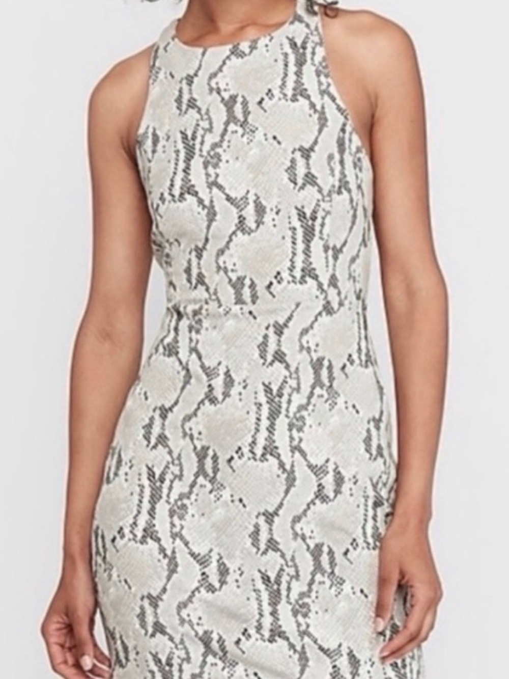 Express Neutral Snake-Print Halter Midi Dress